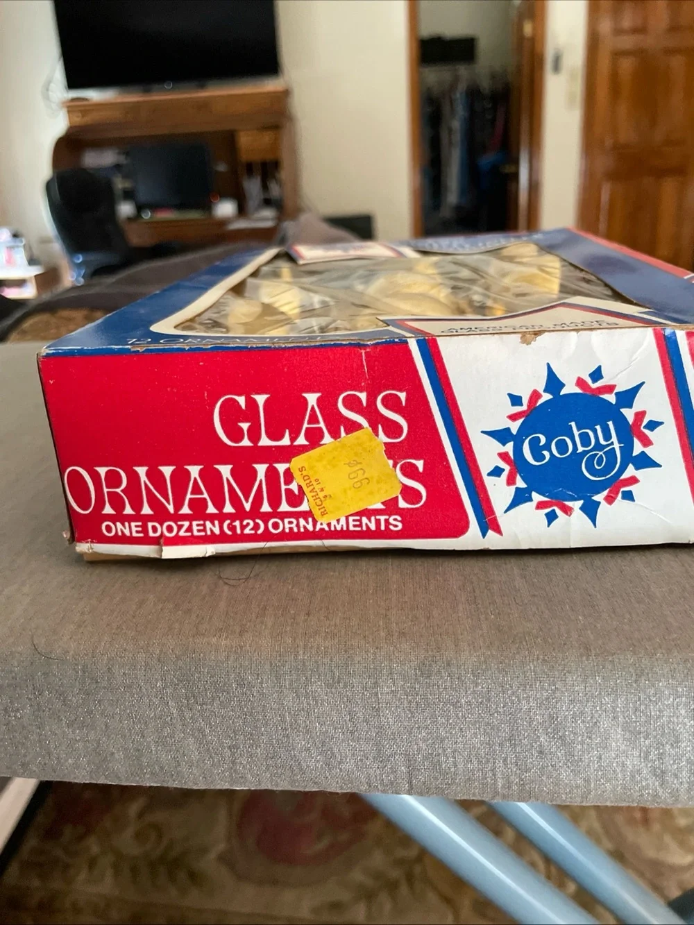 Lot of 10 Vintage Coby 2” Glass Gold Christmas Tree Ornaments In Original Box